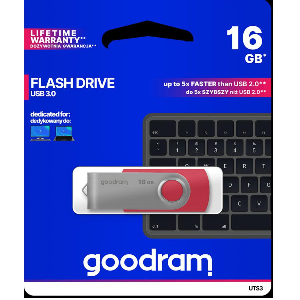 Pendrive GoodRAM 16GB UTS3 RED USB 3.0 - retail blister