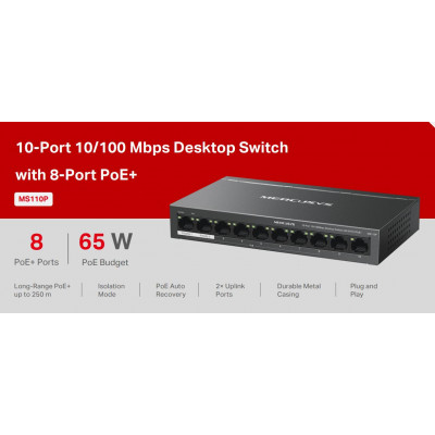 Switch Desktop 10 porte 10/100/1000 PoE+  - Mercusys MS110P