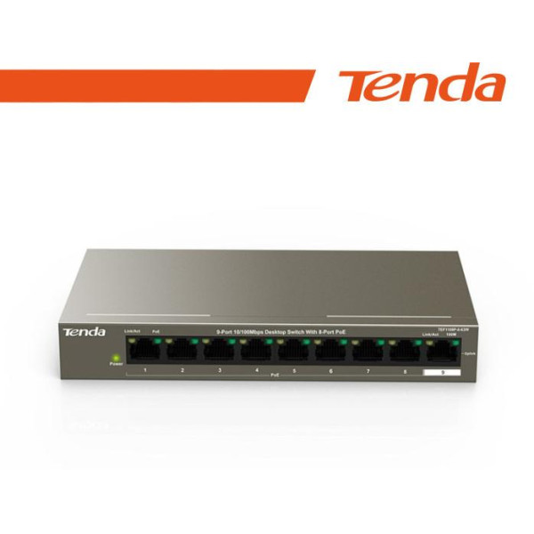 Tenda Switch 9 porte 10/100 8 porte PoE 63W - TEF1109P-8-63W