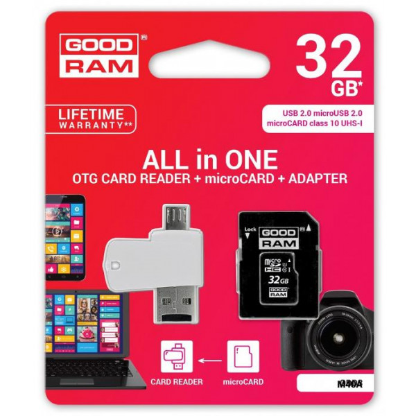 microSD 32GB CARD class 10 + adpter + card reader - blister