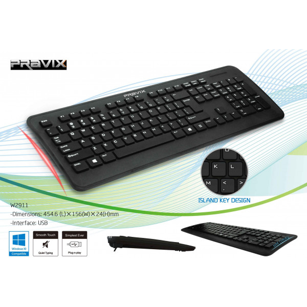 Tastiera Pravix ergonomica slim con cavo USB - retail box